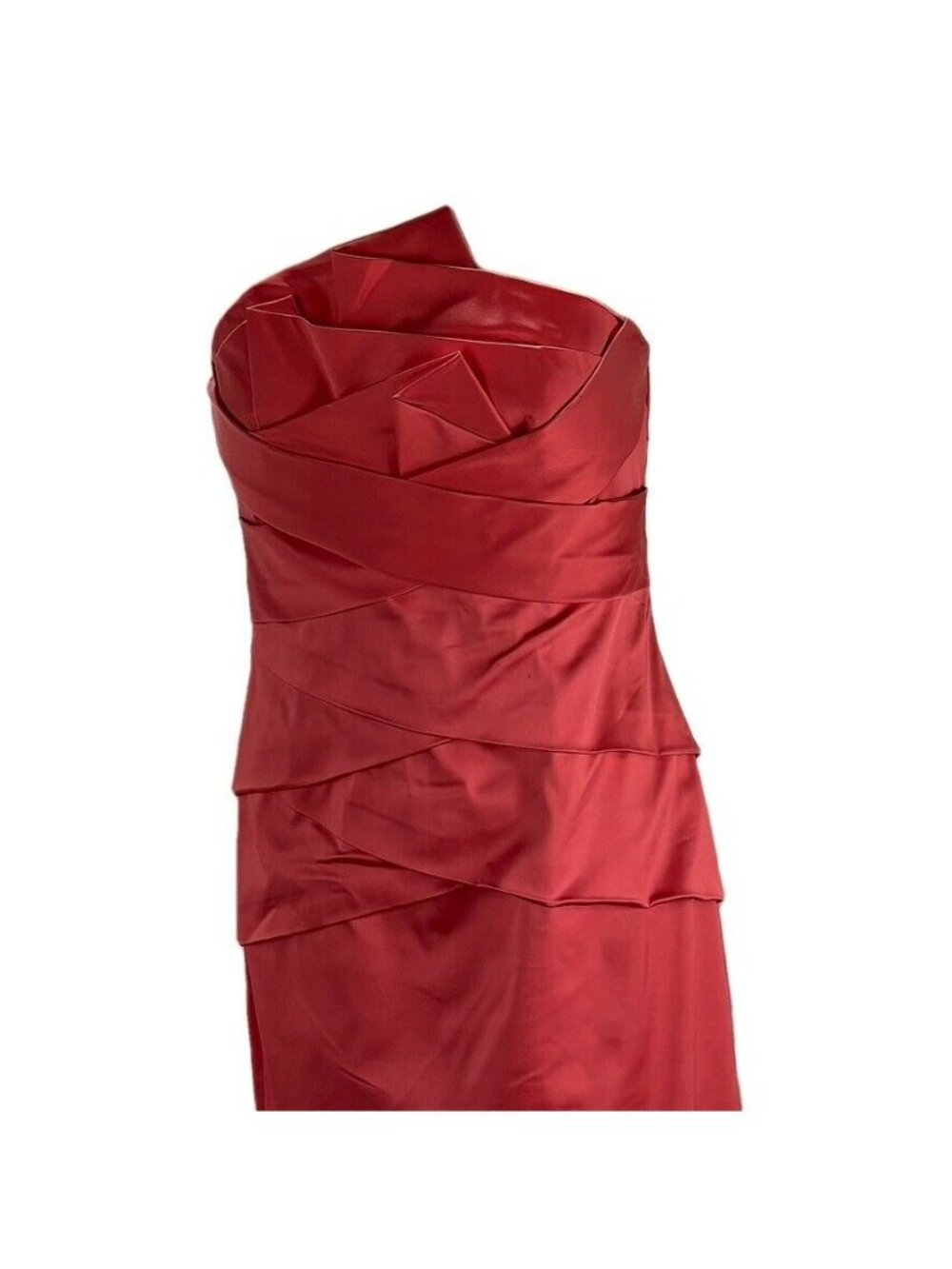 Phoebe Couture Strapless Red Satin Evening Gown - Picture 4 of 9